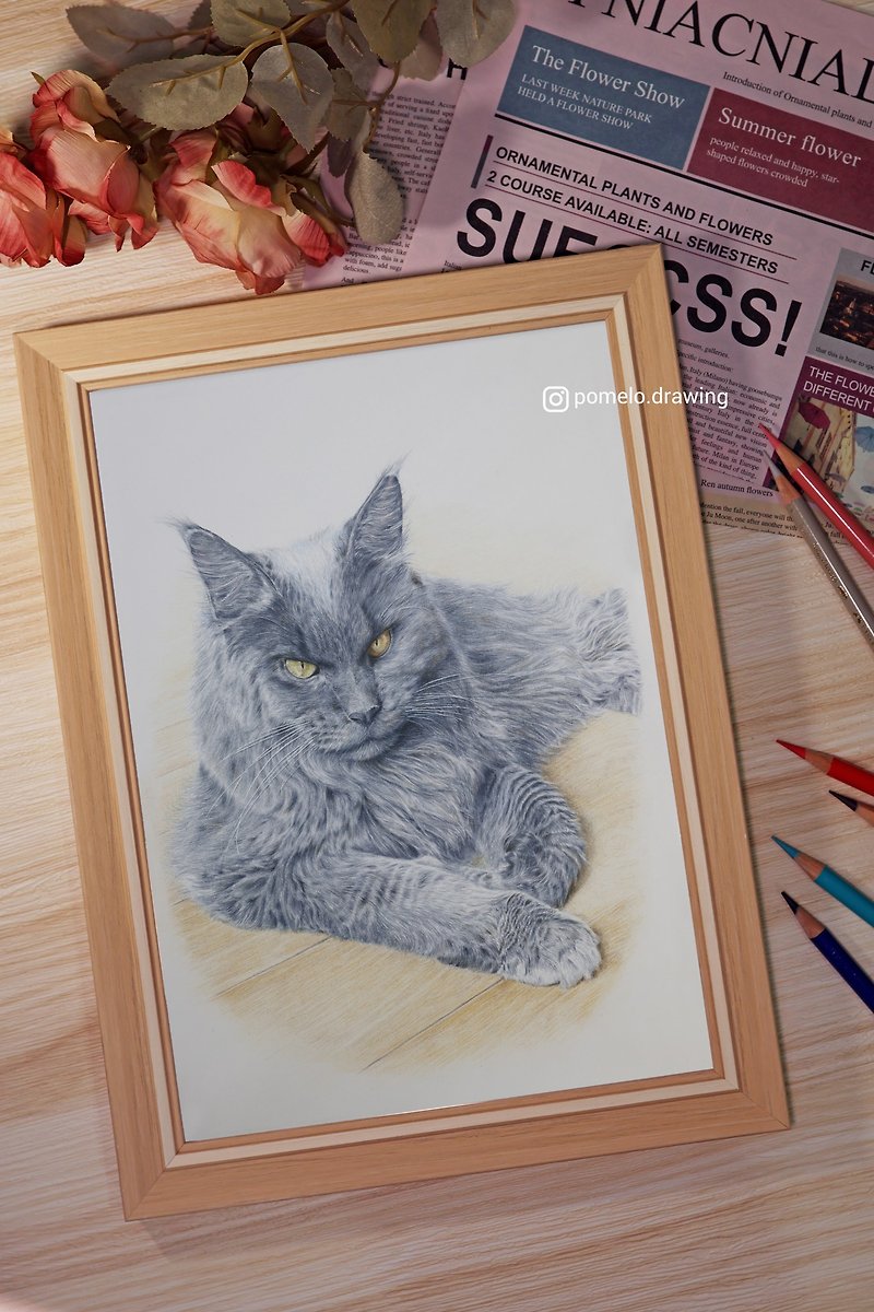 Customized pet painting A4 size with frameable fine colored pencils - Customized Portraits - Paper 