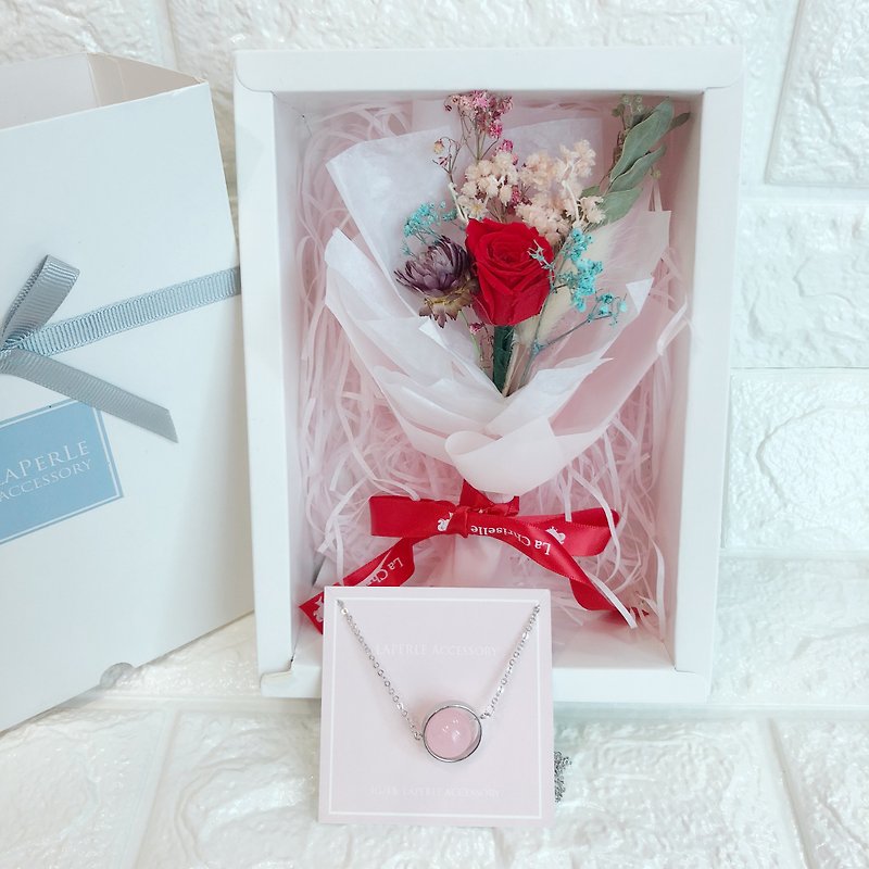 Preserved Flower Box Personalized Pink Crystal Necklace Birthday Wedding gift - สร้อยติดคอ - คริสตัล สึชมพู