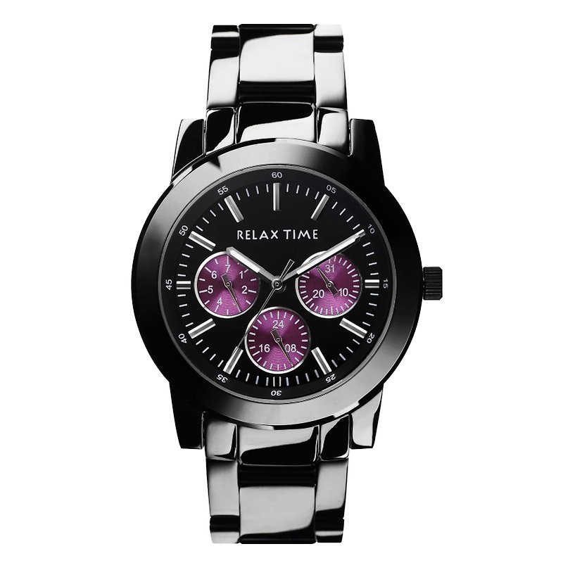 [Increase] RELAX TIME three-eye watch - purple (R0800-16-03X) - นาฬิกาผู้ชาย - สแตนเลส สีดำ