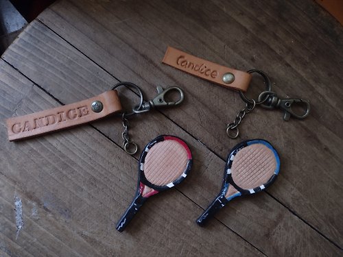 テニスラケットピュアレザーキー-カスタマイズ可能な名前 - ショップ