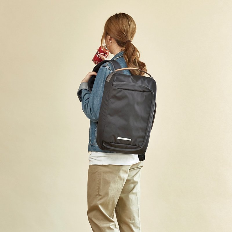 RAWROW-Railway Series-15-inch Classic Dual-use Backpack (Portable/Back)-Jet Black-RBP114BK - Backpacks - Nylon Black