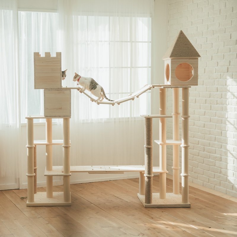 【XL03】MiCHA DreamWorks - Lego Concept Cat Jumping Platform - Twin Towers of Happiness - Scratchers & Cat Furniture - Wood Gold