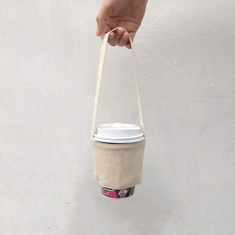 【素面款】帆布飲料提袋 | 自然米白_台灣製帆布包 - 飲料提袋/杯袋/杯套 - 棉．麻 白色
