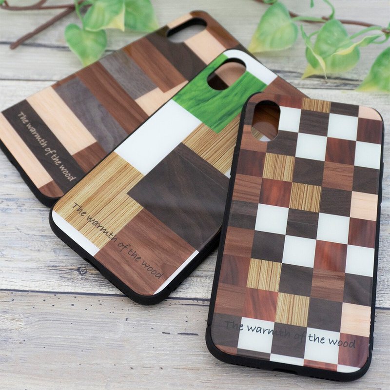 多機種対応 スマホケース ガラス【 Wood Style 】木 木目 ウッド 寄木細工 Wood iPhone android JI11U - 手機殼/手機套 - 玻璃 咖啡色