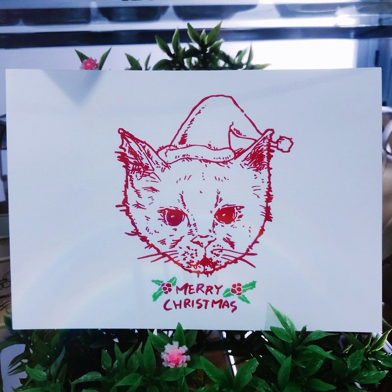Postcard - Christmas - cat - การ์ด/โปสการ์ด - กระดาษ สีแดง