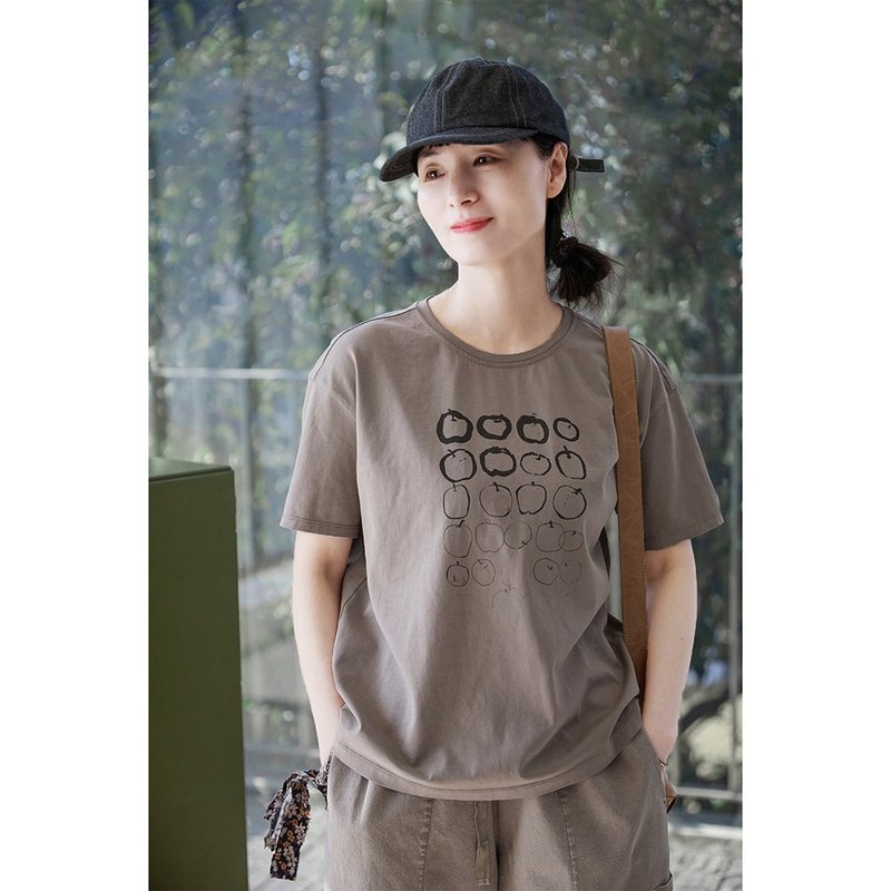 淺灰色清爽感親膚蘋果針織T恤 - 女 T 恤 - 棉．麻 