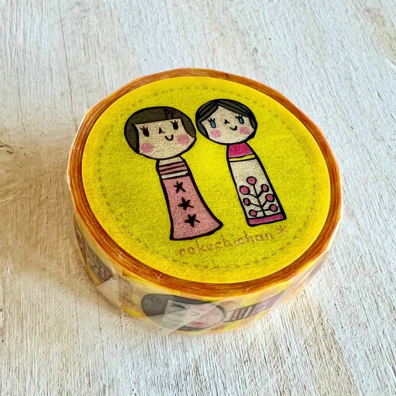 Kokeshi doll masking tape yellow - Washi Tape - Paper Yellow