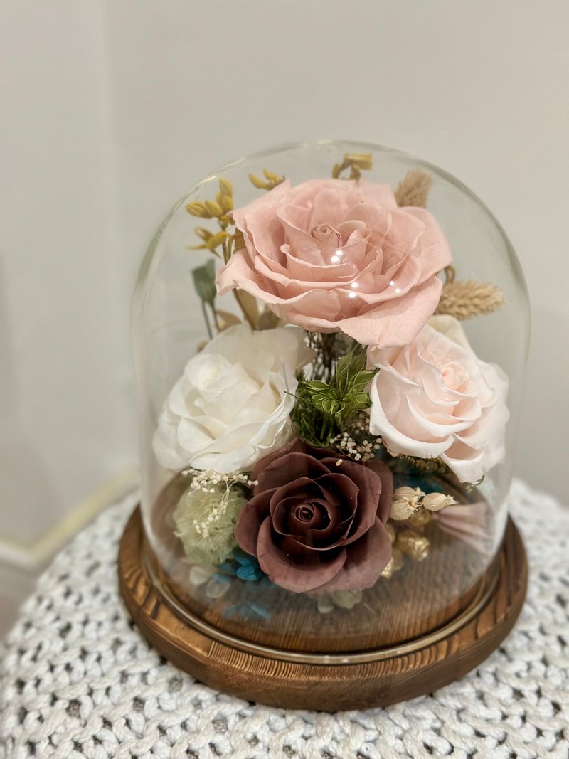 Low saturation rose glass cover immortalized flower cup, versatile and attractive - Dried Flowers & Bouquets - Plants & Flowers 