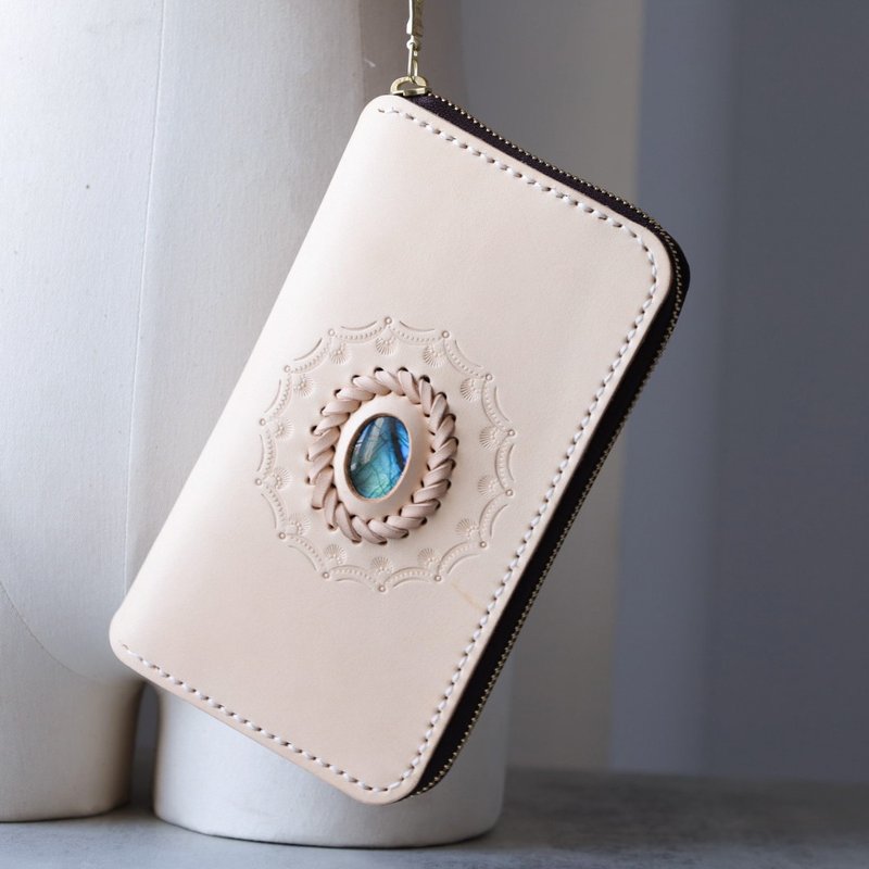 天使の瞳 | レディース手作りレザー長財布 クラッチバッグ - 財布 - 革 ホワイト