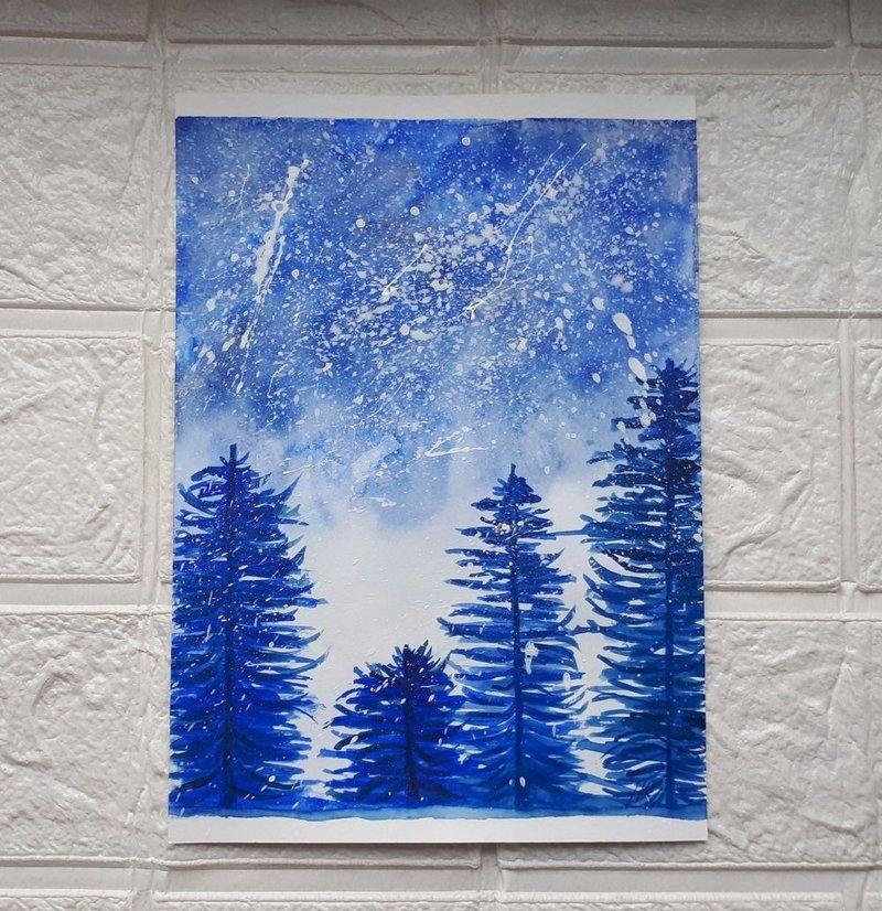 Snowing Trees Landscape Painting, Art, Artwork, Treescape  Art - 壁貼/牆壁裝飾 - 紙 多色