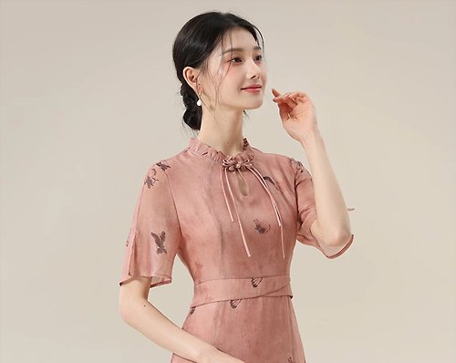 初蟬 夢妝 新中式復古中國風 木耳邊氣質旗袍洋裝