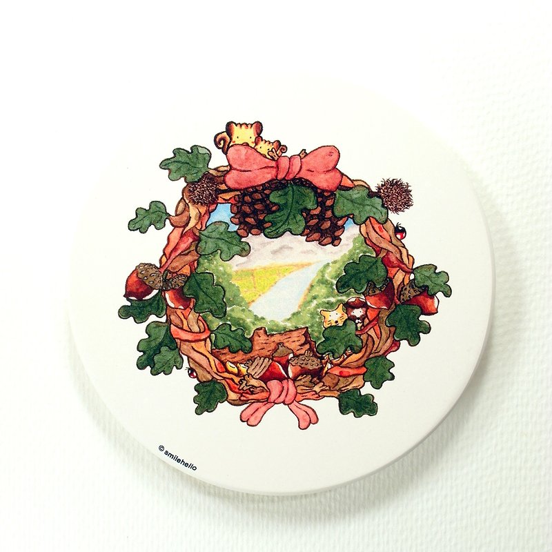 森の贈り物/笑うSmilehello Illustrator Log Ceramic Water Cup Pad - コースター - 陶器 多色