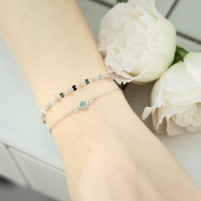 Blue Topaz 925 sterling silver silver double-layer bracelet - Bracelets - Sterling Silver Silver