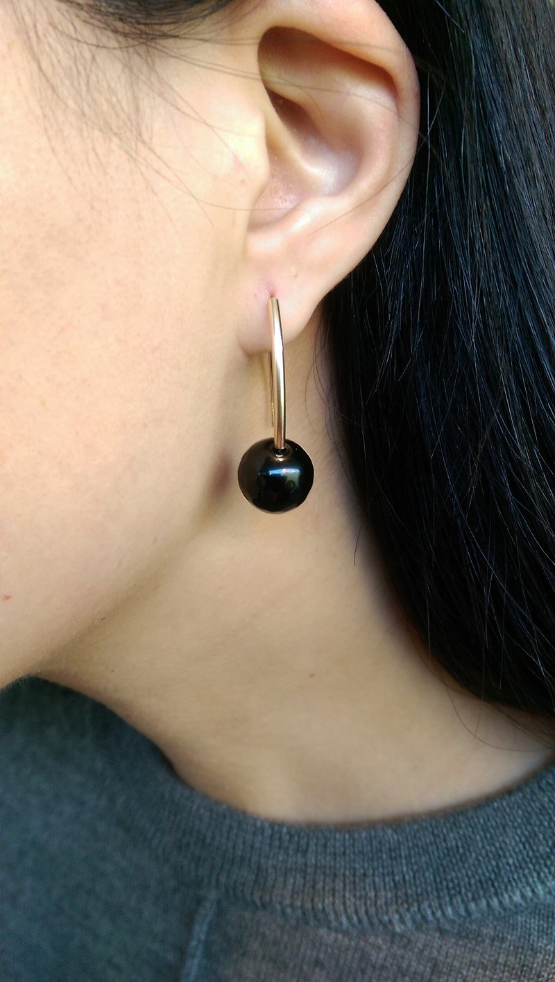 Black marble 14 Gold-Filled Earrings - ต่างหู - เครื่องเพชรพลอย 