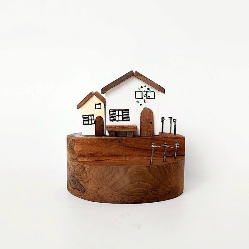 Mini white & light yellow wooden houses set - 擺飾/家飾品 - 木頭 