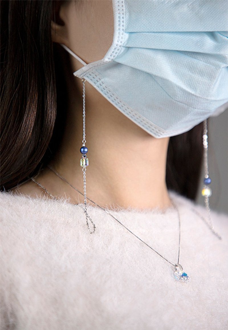 【還可當手鍊、項鍊、眼鏡鍊】方圓之間方糖水晶口罩鍊 情人禮物 - 口罩/口罩收納套 - 水晶 白色