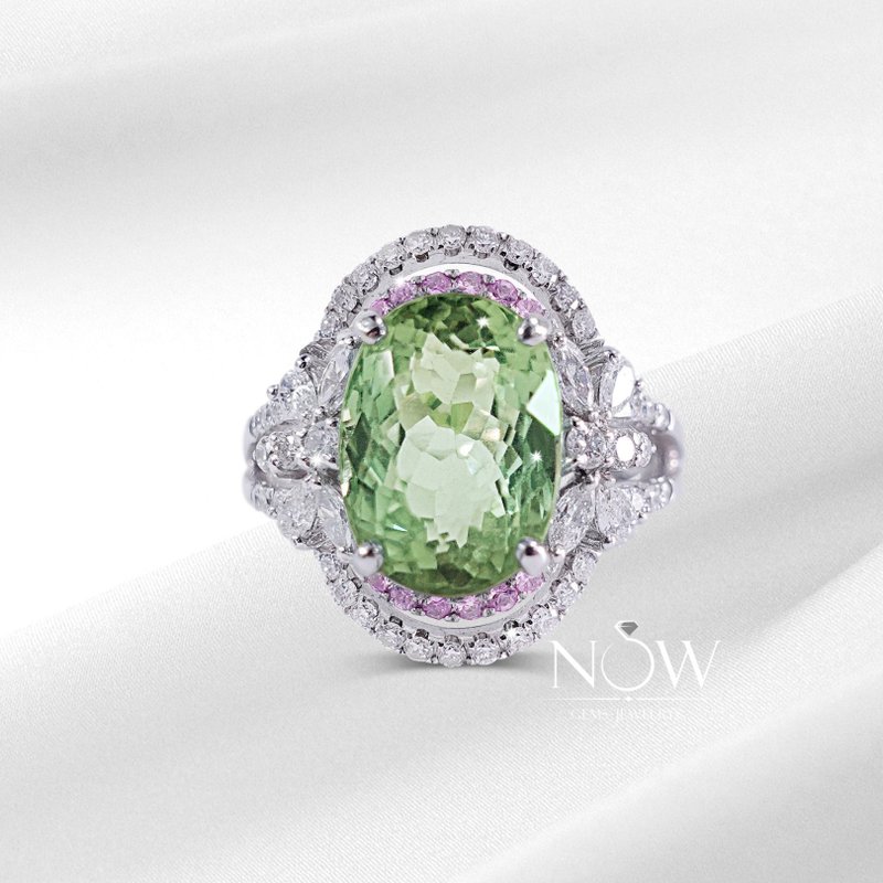 綻放翠曦 5.07ct 天然碧璽 天然鑽石 彩色寶石配鑲  K金訂製 - 戒指 - 貴金屬 綠色