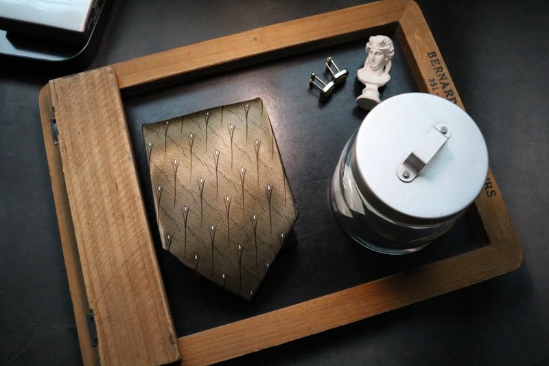 淺金色麥穗型男領帶復古紳士正裝necktie - 領帶/領帶夾 - 絲．絹 金色