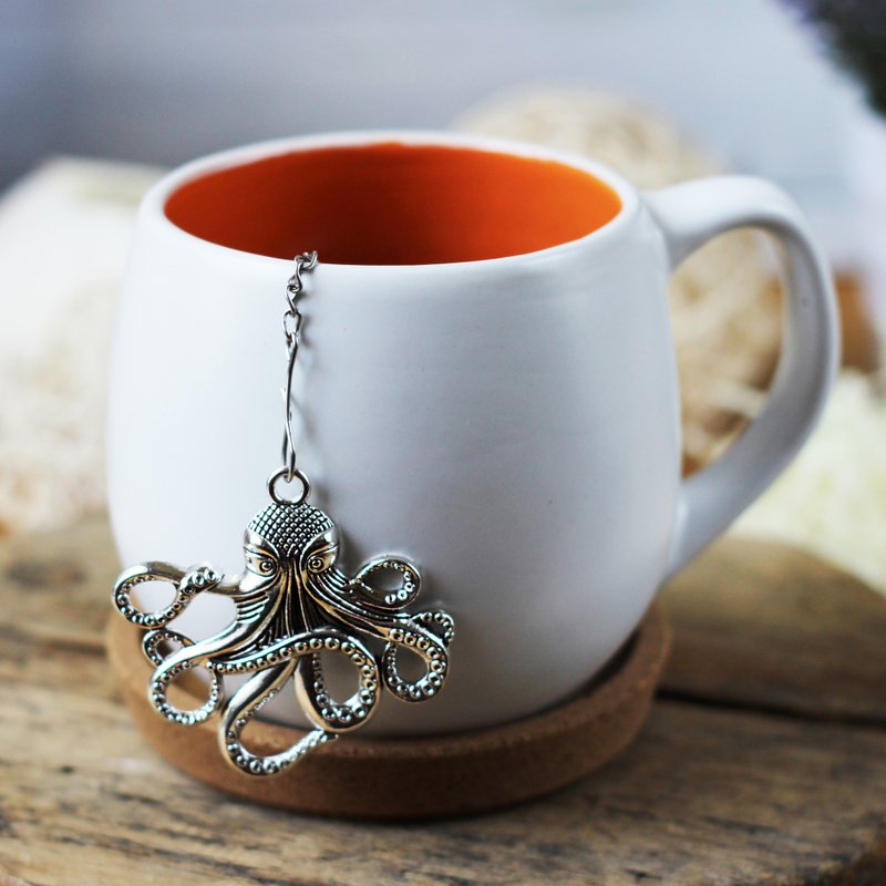 Octopus tea strainer for herbal tea, Tea infuser charm ocean tea steeper - Teapots & Teacups - Stainless Steel Silver