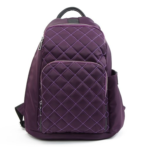 la poche secrete 質感深紫可放A4_旅行女孩的防搶後背包_菱形壓紋設計
