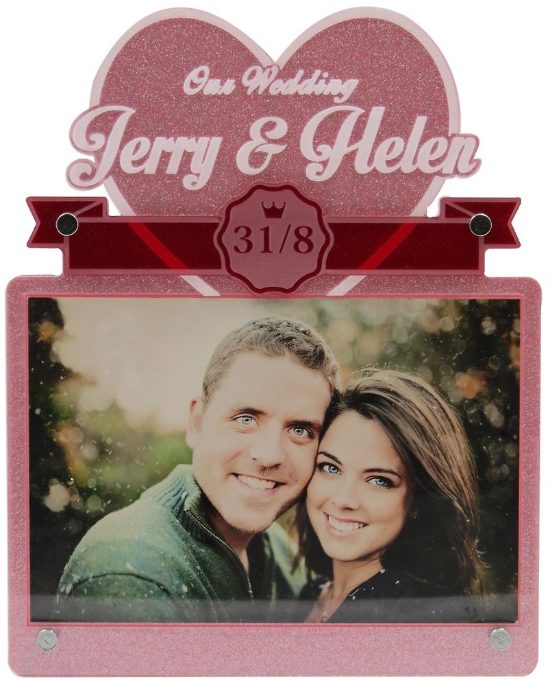 Custom Engraved Photo Frame (4R Photo) - Love Is Eternal B Theme x Personalization - Picture Frames - Acrylic Pink