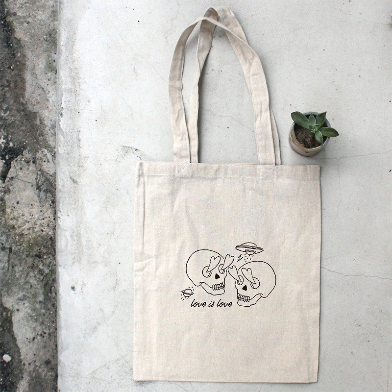 [Illustration] #爱平平 | I only see love | Natural Linen side backpack - กระเป๋าแมสเซนเจอร์ - ผ้าฝ้าย/ผ้าลินิน 