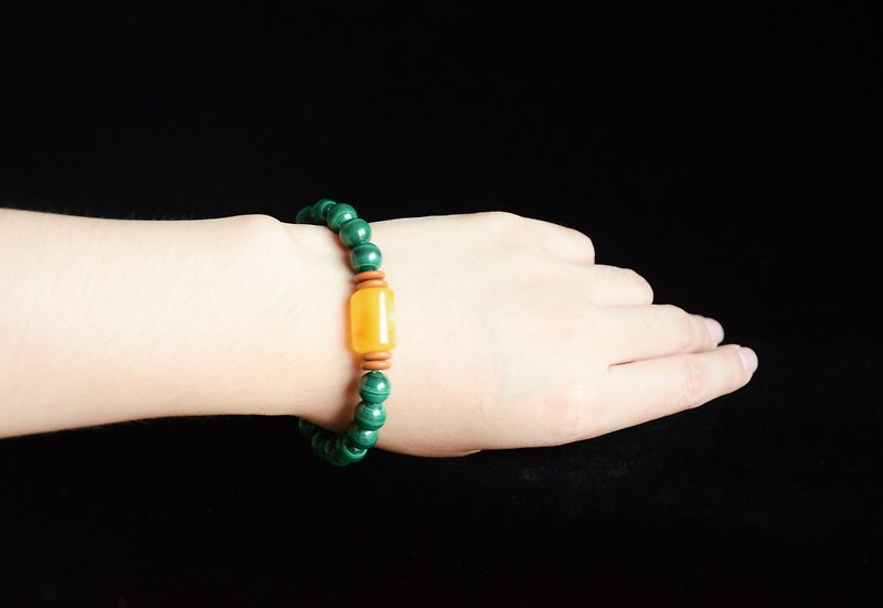 [ Malachite] Malachite Natural Malachite Natural Amber Vintage Bracelet Bracelet - Bracelets - Gemstone Green