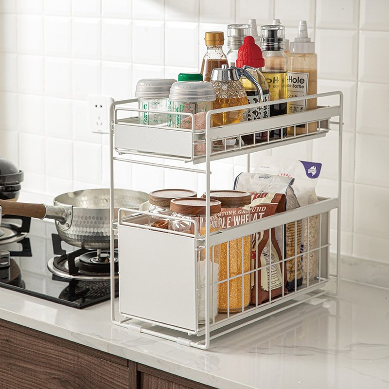 Japanese Frost Mountain Cabinet Drawer Storage Rack Under the Sink - Double Layer Small Model - ชั้นวาง/ตะกร้า - โลหะ ขาว