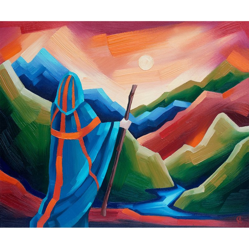 旅行者画山原创艺术抽象景观艺术品40 x 50厘米 - 海報/掛畫/掛布 - 其他材質 紅色
