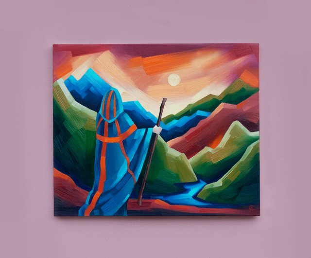 絵画　アート　現代アート　モダンアート　抽象画　風景画　イラスト　インテリア　山 旅行者の絵画 山 オリジナルアート 抽象風景画 アートワーク 50