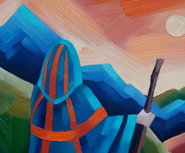 旅行者の絵画 山 オリジナルアート 抽象風景画 アートワーク 50