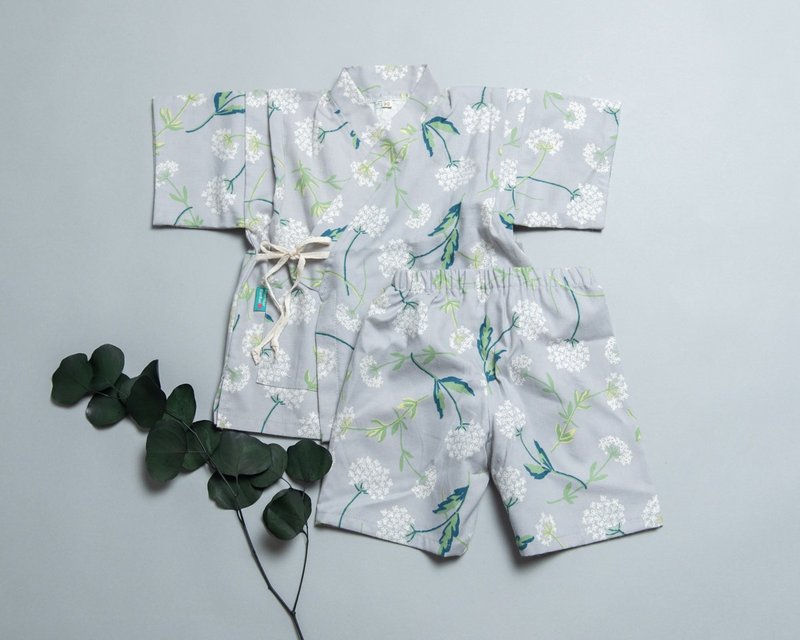 甚平和服-花58(灰) 花 睡衣 嬰兒 抓週 抓周 新生b - 包屁衣/連身衣 - 棉．麻 灰色