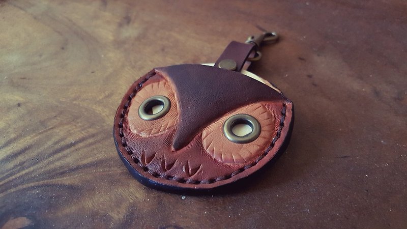 可愛貓頭鷹 gogoro 鑰匙復古色 純牛皮皮革套 - 鑰匙圈/鑰匙包 - 真皮 咖啡色