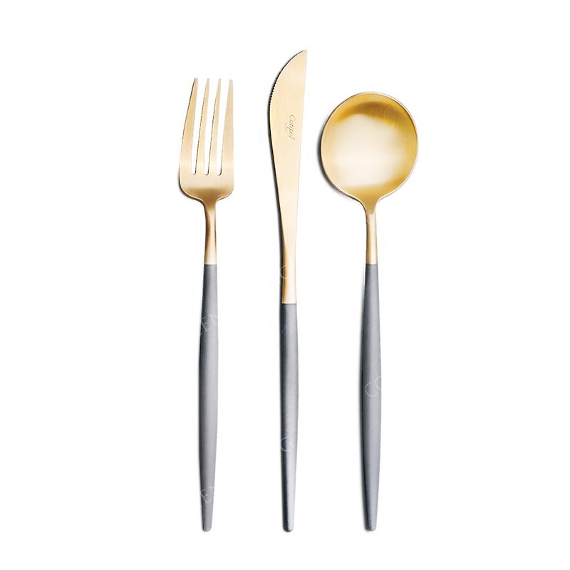 GOA GREY MATTE GOLD ３ PIECES SET (TABLE SPOON/ FORK/ KNIFE) - Cutlery & Flatware - Stainless Steel Gray