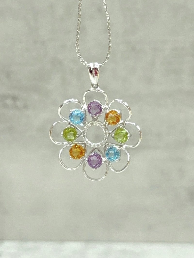 天然彩色寶石鑽石墜 3.48克拉 南非鑽石 14K 水晶 橄欖石 托帕石 - 項鍊 - 寶石 