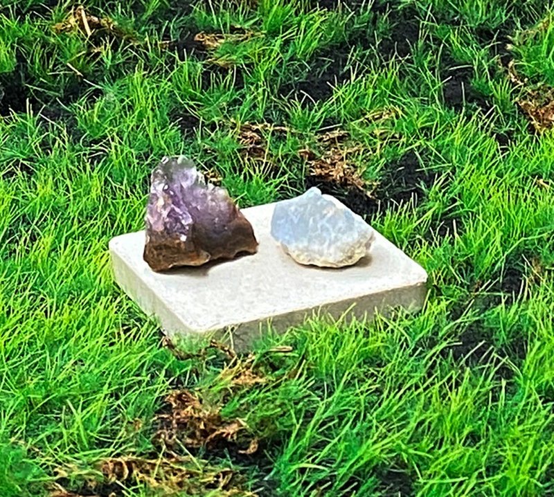 能量擺飾-天然原礦可愛紫晶簇 夢幻天青石套組 招財療癒 快速出貨 - 擺飾/家飾品 - 水晶 多色
