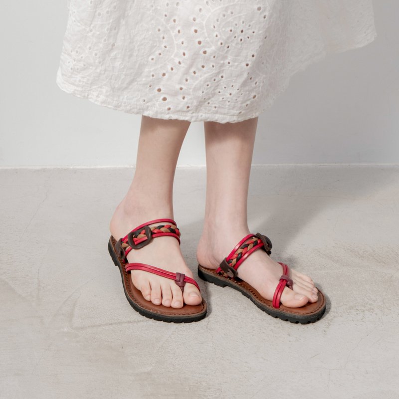 Leather woven sandals_ red - รองเท้ารัดส้น - หนังแท้ สีแดง