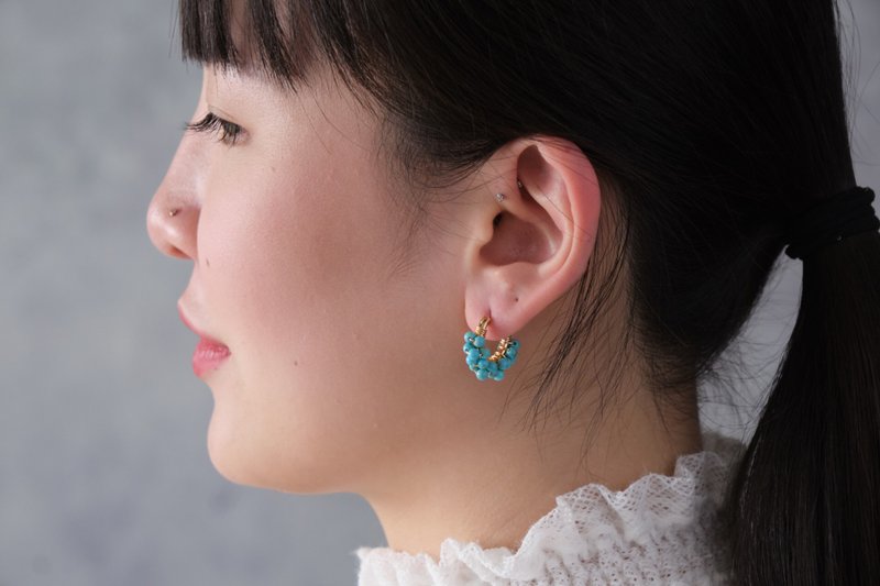 HappyCircle1.5cm│綠松石裙擺款 - 耳環/耳夾/耳骨夾 - 半寶石 綠色