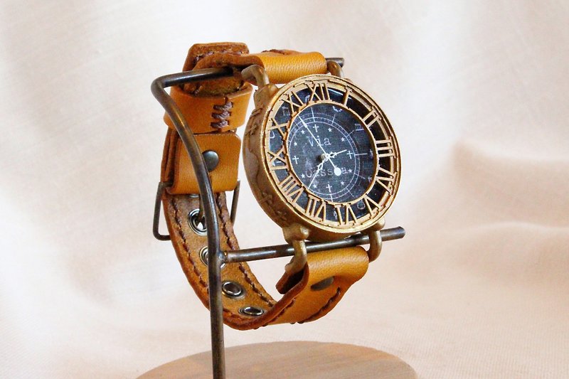 手作り腕時計　Via Cassia(アンティークケース Black文字盤 & Brown) - 女裝錶 - 銅/黃銅 黑色