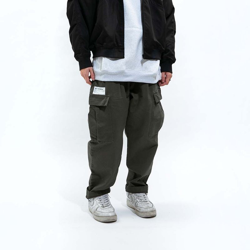 CARGO PANTS 大口袋工裝長褲 - 男長褲/休閒褲 - 棉．麻 綠色