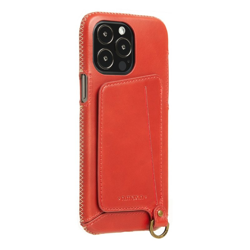iPhone14 Pro Max 經典系列/附皮革手腕帶/站立卡袋-辣椒紅 - 手機殼/手機套 - 真皮 紅色