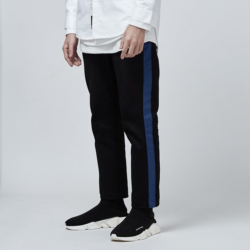 DYCTEAM - Stitching Ankle-Length Pants - กางเกงขายาว - ผ้าฝ้าย/ผ้าลินิน สีดำ