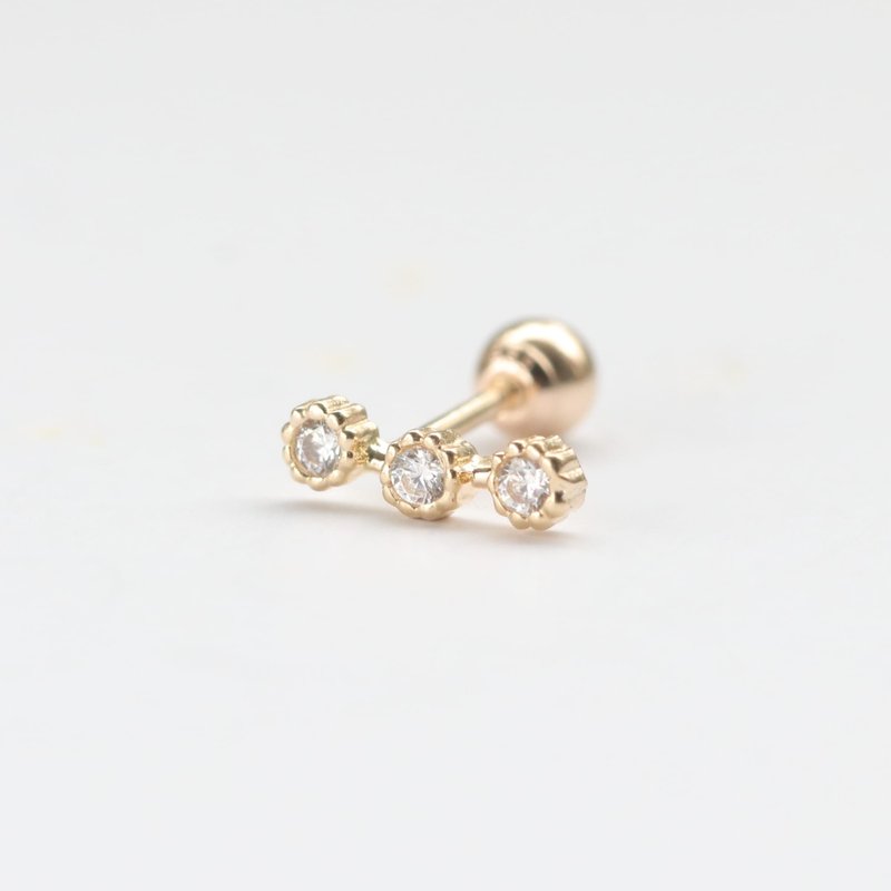 14K three diamond bead earrings (single) ear bone and ear socket will not fade - ต่างหู - เครื่องประดับ สีทอง