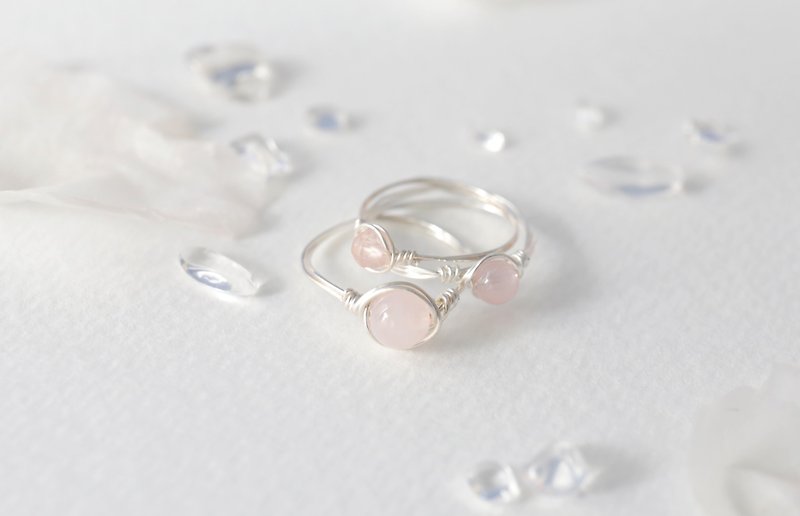October birthstone-3.5mm pink crystal sterling silver wire ring - แหวนทั่วไป - เครื่องเพชรพลอย สึชมพู