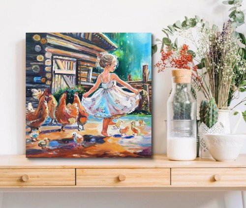 【472】 オリジナル 油彩画 絵画 女の子 F0 キャンバス 直筆原画 一点物 原創畫猫と少女の絵画オリジナルアート油絵キャンバスに油彩