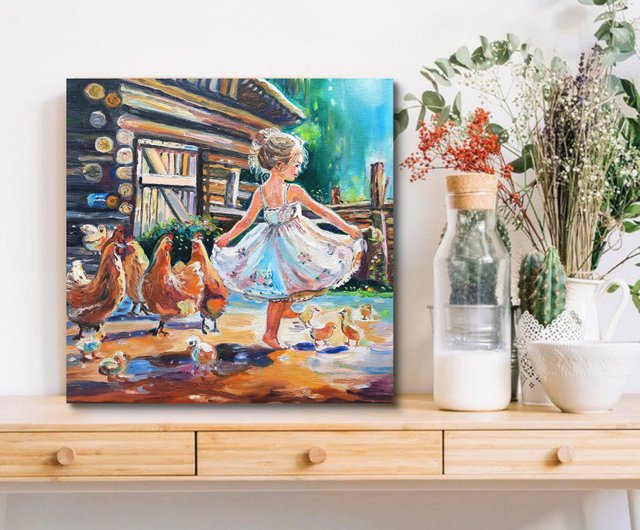 原創畫 田舎の少女 絵画 オリジナルアート 油絵 キャンバスに