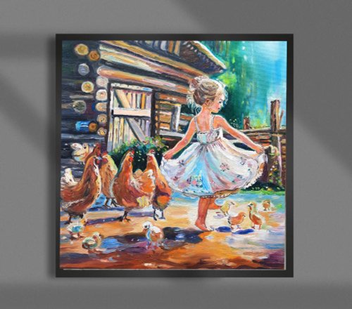 原創畫 田舎の少女 絵画 オリジナルアート 油絵 キャンバスに油彩