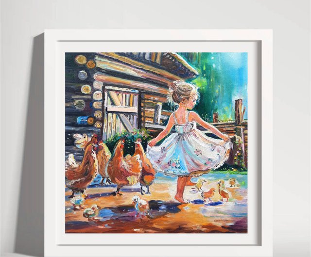 原創畫 田舎の少女 絵画 オリジナルアート 油絵 キャンバスに