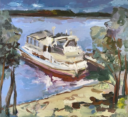 Gala 河站 海景 油畫 抽像風景 表現主義 印象派 釣魚畫