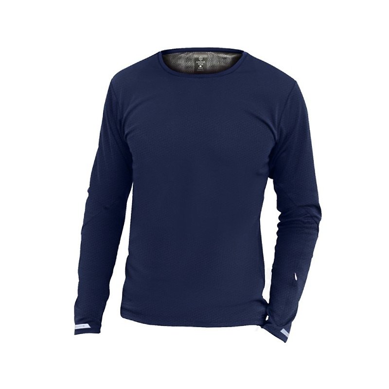 SUSTAIN Base+ Round Neck Long Sleeve Top with Antibacterial Function-Dark Blue - เสื้อฮู้ด - เส้นใยสังเคราะห์ สีน้ำเงิน